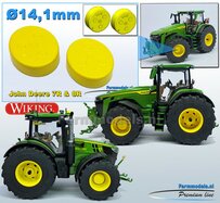 2x Eindvertragingen/ Planeetkappen JOHN DEERE 8R t.b.v. Vooras velgen Ø 14.1mm  RESIN  JD GEEL Gespoten Geleverd  1:32  Farmmodels Premium Line Series   