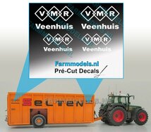 4x VMR Veenhuis WIT logo-set geschikt voor o.a. mestcontainer - wit op Transparant Pré-Cut Decals 1:32 Farmmodels.nl