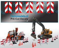10x Verdrijvingsbord/ afzetting Verkeer stickers ong. 7.4 x 28.3 mm   Pré-Cut Decals 1:32 Farmmodels.nl