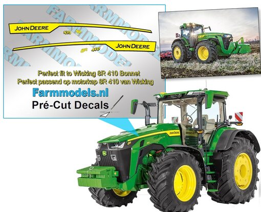 JOHN DEERE 8R 410 type stickers, Geschikt voor Wiking 8R 410. Pré-Cut Decals 1:32 Farmmodels.nl 