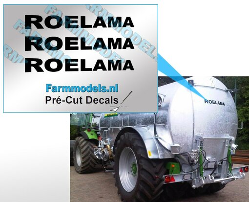 3x Roelama stickers 4 mm hoog zwart op transparant, 1:32 Farmmodels.nl