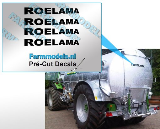 4x Roelama stickers 3 mm hoog zwart op transparant, 1:32 Farmmodels.nl
