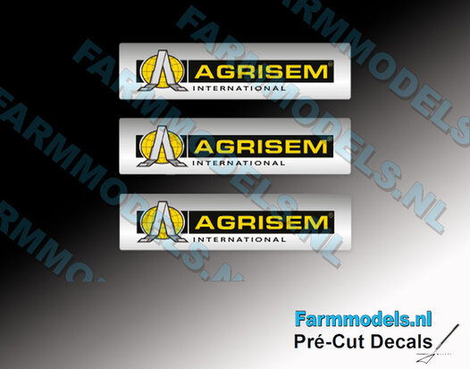 3x AGRISEM "RVS look"  Kentekenplaatsticker logo op zilvergrijs stickerfolie Pré-Cut Decals 1:32 Farmmodels.nl