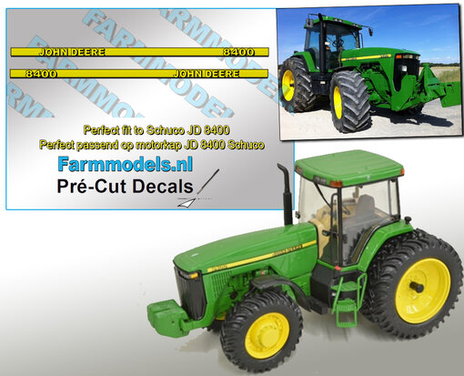 John Deere 8400 type (Open letters 1997-1999) stickers geschikt voor Schuco JD 8400 Pré-Cut Decals 1:32 Farmmodels.nl