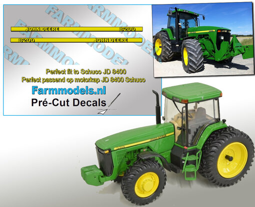 John Deere 8200 type (Open letters 1997-1999) stickers geschikt voor Schuco JD 8400 Pré-Cut Decals 1:32 Farmmodels.nl