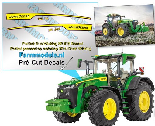 JOHN DEERE 7R 310 type stickers, Geschikt voor Wiking 8R 410. Pré-Cut Decals 1:32 Farmmodels.nl