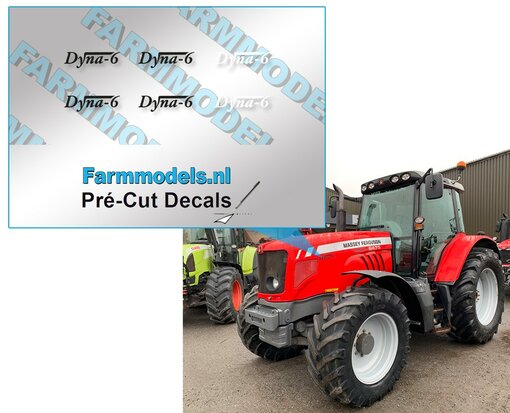 Massey Ferguson DYNA 6 (classic) 2,3mm hoog x 7mm breed. Pré-Cut Decals 1:32 Farmmodels.nl