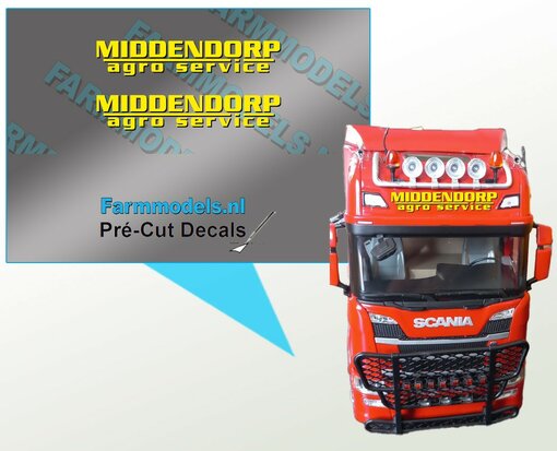 Middendorp logo tbv Scania truck, 38,5 x 7mm,  Pré-Cut Decals 1:32 Farmmodels.nl