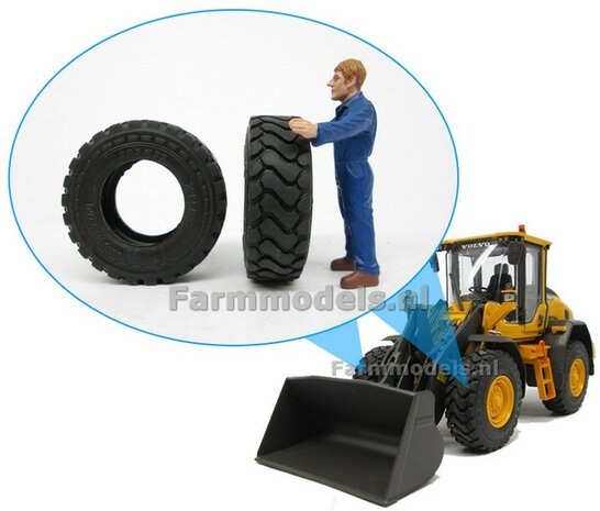 2x originele Michelin 20.5R25 (Shovel) banden,  &Oslash; 45.6 mm (Volvo L serie Agri Collectables) 1:32                  