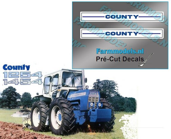 COUNTY zijkant motorkap stickerset 2x Pr&eacute;-Cut Decal 1:32 Farmmodels.nl 