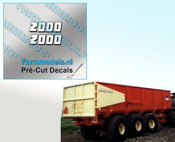 2x 2000 Witte cijfers met zwarte schaduw hoogte 4.3 mm Decals 1:32 Farmmodels.nl 