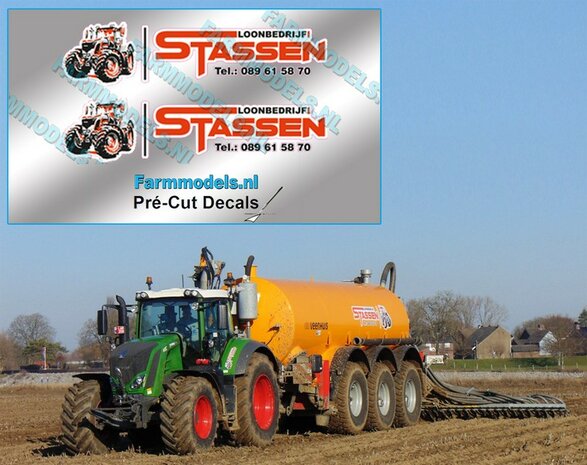 Stassen Loonbedrijf stickerset 2x 9 mm hoog op transparante folie Pr&eacute;-Cut Decals 1:32 Farmmodels.nl