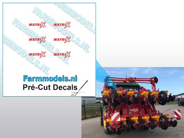 6x MATRIX stickers ROOD op Transparant 2.1 mm hoog Pr&eacute;-Cut Decals 1:32 Farmmodels.nl 