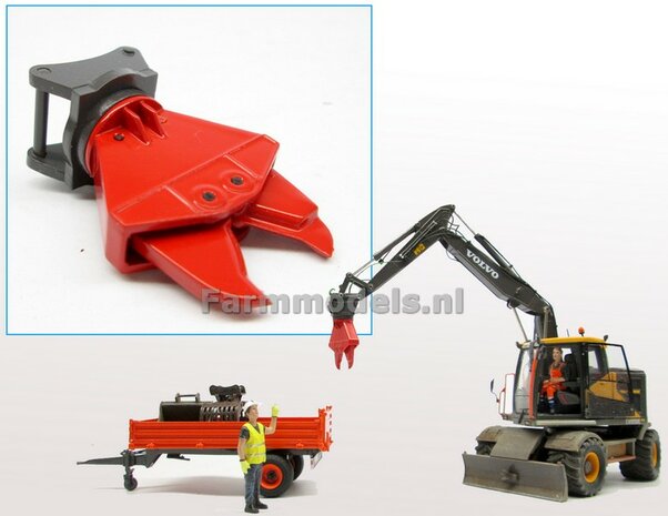 BOUWKIT Betonschaar/ Crusher ROOD OSHUMI FE500, geschikt voor S6/ S60 koppeling (o.a. Volvo EWR150, Volvo EC220LR, Liebherr 916, Atlas van AT) 1:32 