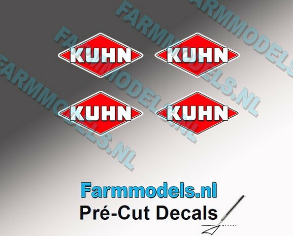 KUHN logo stickers 4x 4 mm hoog/ Pr&eacute;-Cut Decals 1:32 Farmmodels.nl 