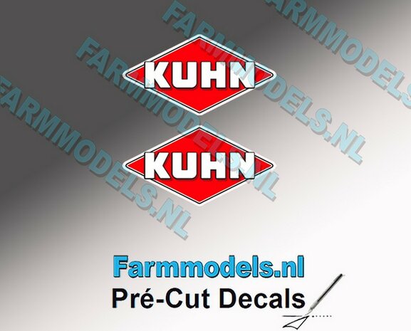 KUHN logo stickers 2x 8 mm hoog/ Pr&eacute;-Cut Decals 1:32 Farmmodels.nl 