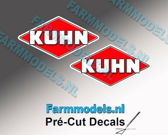 KUHN logo stickers 2x 12 mm hoog/ Pr&eacute;-Cut Decals 1:32 Farmmodels.nl 