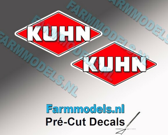 KUHN logo stickers 2x 14 mm hoog/ Pr&eacute;-Cut Decals 1:32 Farmmodels.nl 