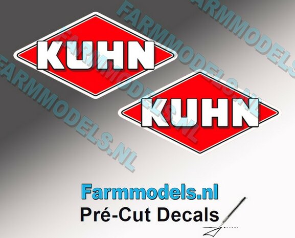 KUHN logo stickers 2x 16 mm hoog/ Pr&eacute;-Cut Decals 1:32 Farmmodels.nl 