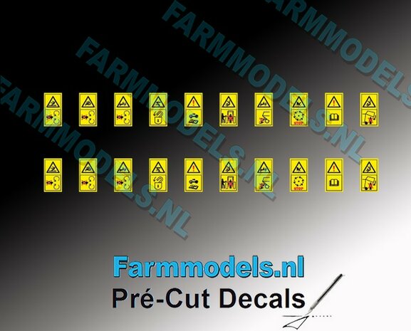 20x Gevaren-&amp; waarschuwingstickers 1-tjes 4.4 mm hoog Pr&eacute;-Cut Decals 1:32 Farmmodels.nl