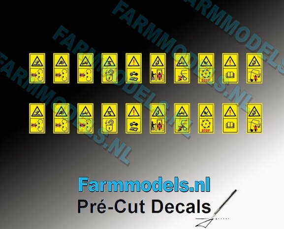20x Gevaren-&amp; waarschuwingstickers 1-tjes 5.6 mm hoog Pr&eacute;-Cut Decals 1:32 Farmmodels.nl