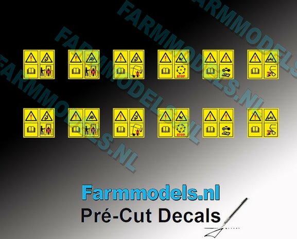 12x Gevaren-&amp; waarschuwingstickers 2-tjes 5.6 mm hoog Pr&eacute;-Cut Decals 1:32 Farmmodels.nl
