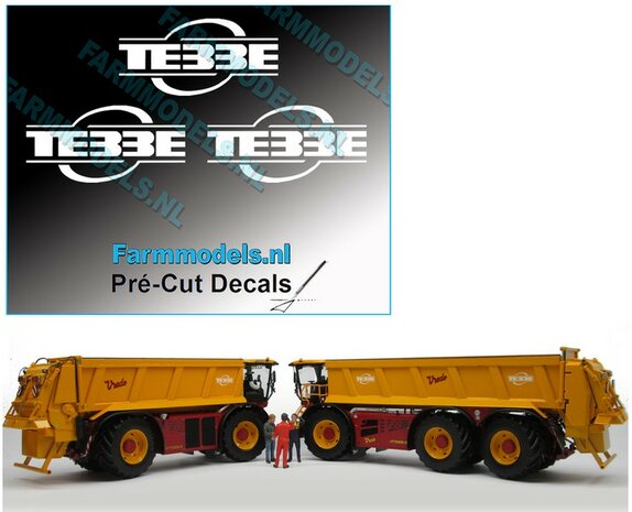 Tebbe logo 3x decals 12 mm hoog  1:32 Farmmodels.nl 