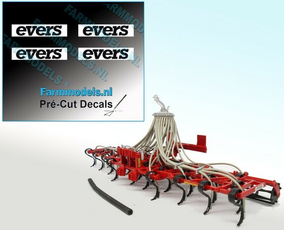 4x EVERS logo ZWART op WIT 3 mm hoog Pr&eacute;-Cut Decals 1:32 Farmmodels.nl 