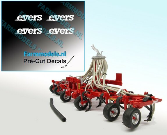 4x EVERS logo WIT op transparant 2.3 mm hoog Pr&eacute;-Cut Decals 1:32 Farmmodels.nl 