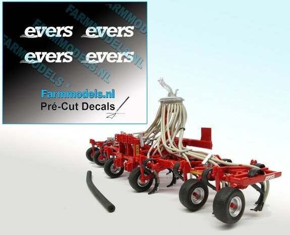 4x EVERS logo WIT op transparant 2.6 mm hoog Pr&eacute;-Cut Decals 1:32 Farmmodels.nl 