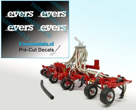 4x EVERS logo WIT op transparant 3.2 mm hoog Pr&eacute;-Cut Decals 1:32 Farmmodels.nl 