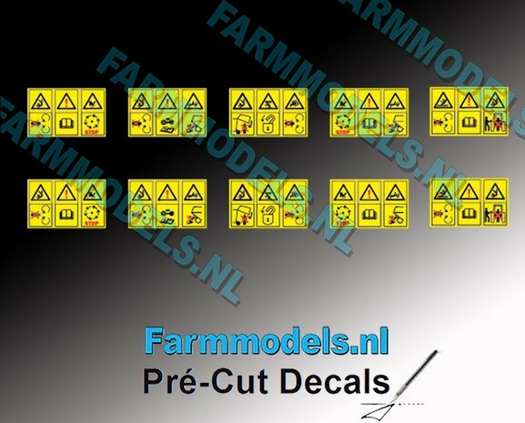10x Gevaren-&amp; waarschuwingstickers 3-tjes 4.4 mm hoog Pr&eacute;-Cut Decals 1:32 Farmmodels.nl