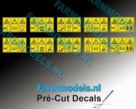 10x Gevaren-&amp; waarschuwingstickers 3-tjes 5.6 mm hoog Pr&eacute;-Cut Decals 1:32 Farmmodels.nl