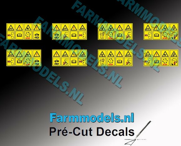 8x Gevaren-&amp; waarschuwingstickers 4-tjes 4.4 mm hoog Pr&eacute;-Cut Decals 1:32 Farmmodels.nl