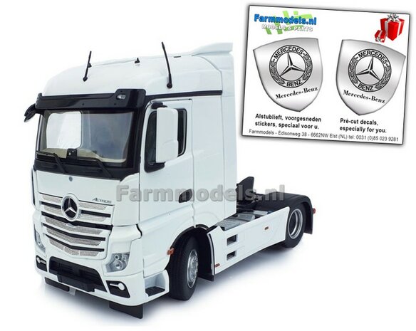 Mercedes-Benz Actros Streamspace 4x2 White met Free Gift Mercedes (Silver Shield) Decals 1:32 MM1907-01   