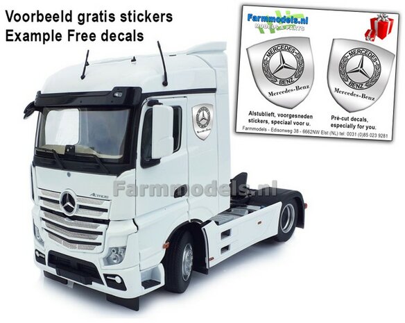 Mercedes-Benz Actros Bigspace 4x2 White met Free Gift Mercedes (Silver Shield) Decals 1:32 MM1909-01  