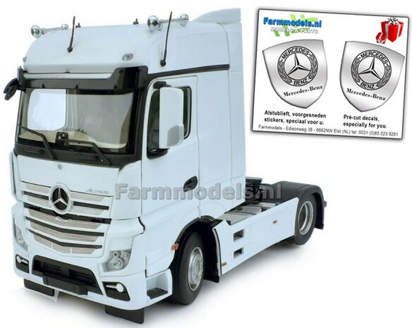 Mercedes-Benz Actros Bigspace 4x2 White met Free Gift Mercedes (Silver Shield) Decals 1:32 MM1909-01  