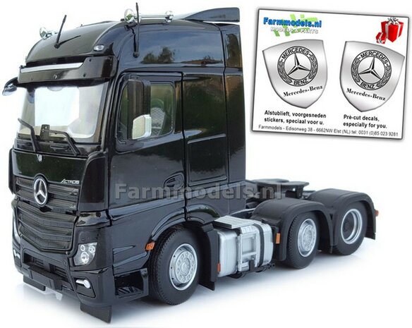 Mercedes-Benz Actros Bigspace 6x2 Black met Free Gift Mercedes (Silver Shield) Decals 1:32 MM1910-02  