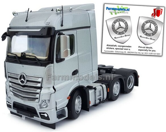 Mercedes-Benz Actros Bigspace 6x2 Silver met Free Gift Mercedes (Silver Shield) Decals 1:32 MM1910-03  