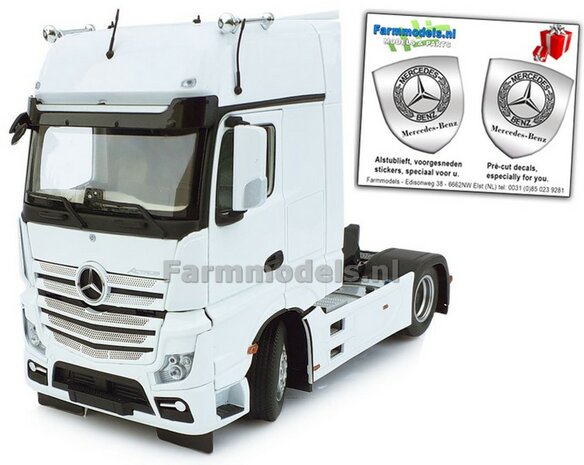 Mercedes-Benz Actros Gigaspace 4x2 White met Free Gift Mercedes (Silver Shield) Decals 1:32 MM1911-01   