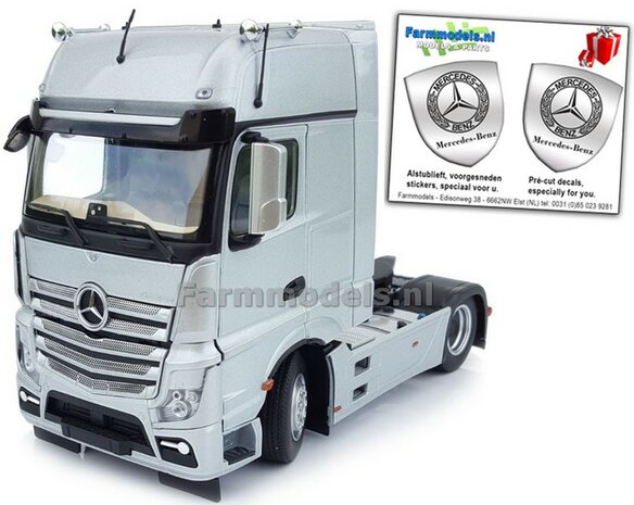 Mercedes-Benz Actros Gigaspace 4x2 Silver met Free Gift Mercedes (Silver Shield) Decals 1:32 MM1911-03