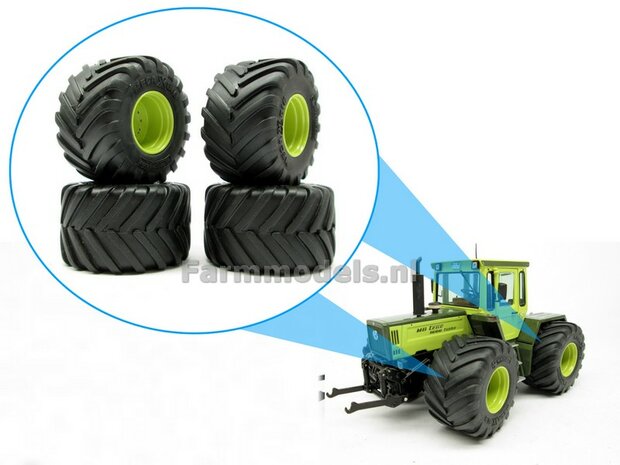 4x MB trac 1600 Weise Aluminium velgen MB trac Groen + Michelin banden + opvulstrip 1:32          