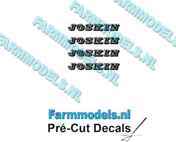 JOSKIN Logo ZWART oud dicht 4x stickers 1.8 mm hoog Pr&eacute;-Cut Decals 1:32 Farmmodels.nl