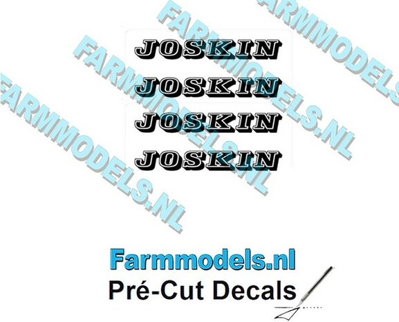 JOSKIN Logo ZWART oud dicht 4x stickers 2.6 mm hoog Pr&eacute;-Cut Decals 1:32 Farmmodels.nl