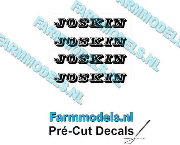 JOSKIN Logo ZWART oud dicht 4x stickers 3 mm hoog Pr&eacute;-Cut Decals 1:32 Farmmodels.nl