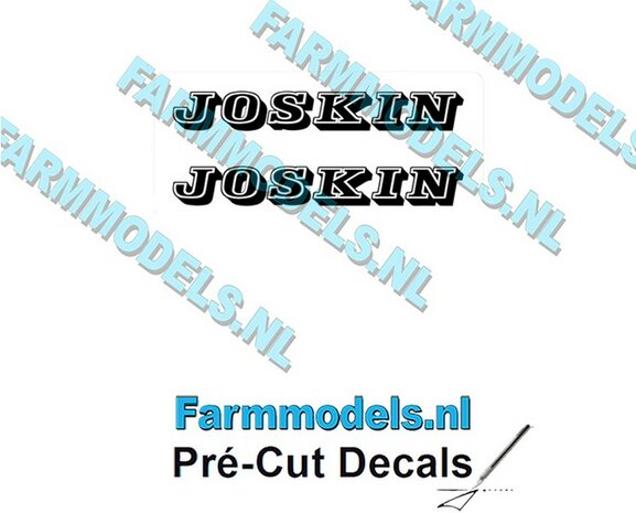 JOSKIN Logo ZWART oud dicht 2x stickers 5 mm hoog Pr&eacute;-Cut Decals 1:32 Farmmodels.nl