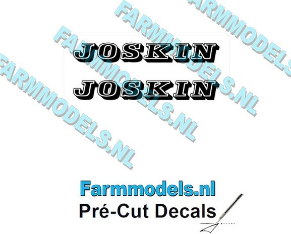 JOSKIN Logo ZWART oud dicht 2x stickers 6 mm hoog Pr&eacute;-Cut Decals 1:32 Farmmodels.nl