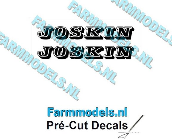 JOSKIN Logo ZWART oud dicht 2x stickers 8 mm hoog Pr&eacute;-Cut Decals 1:32 Farmmodels.nl