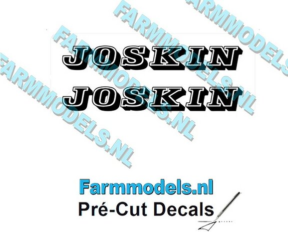 JOSKIN Logo ZWART oud dicht 2x stickers 10 mm hoog Pr&eacute;-Cut Decals 1:32 Farmmodels.nl