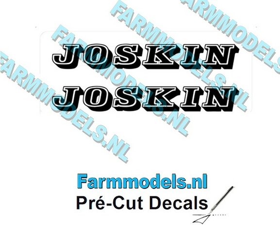 JOSKIN Logo ZWART oud dicht 2x stickers 12 mm hoog Pr&eacute;-Cut Decals 1:32 Farmmodels.nl